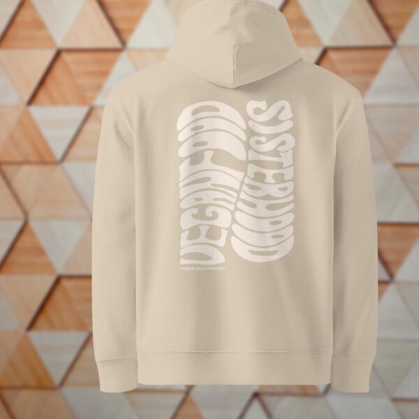 Hoodie Relaxed Fit (Bio-Baumwolle/PETA approved vegan) – Sisterhood Veganfood weiß (handgemalt von Juju)