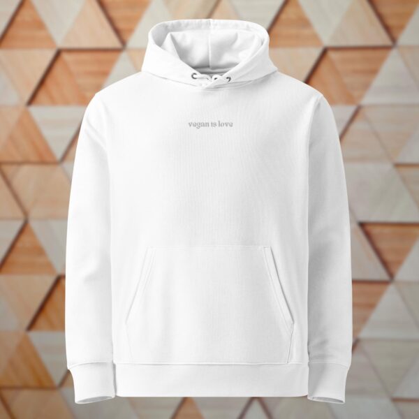 VEGAN IS LOVE Hoodie weiß gestickt