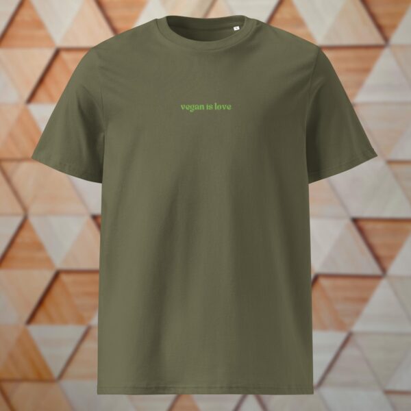 VEGAN IS LOVE Shirt, grün - gestickt – Bild 11